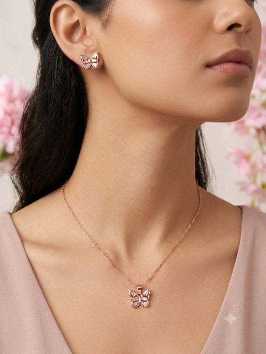 Silver Butterfly Necklace & Earrings