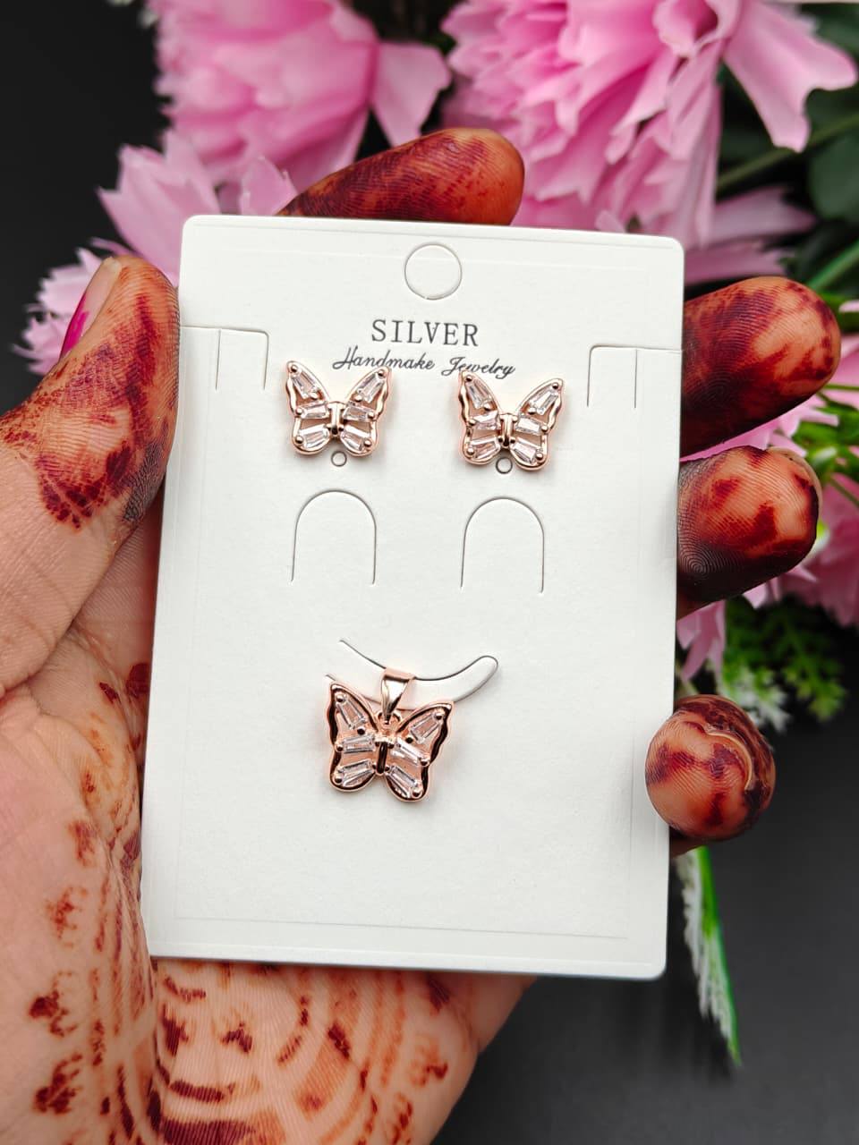 Silver Butterfly Necklace & Earrings