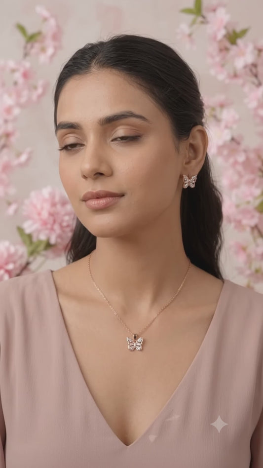 Silver Butterfly Necklace & Earrings